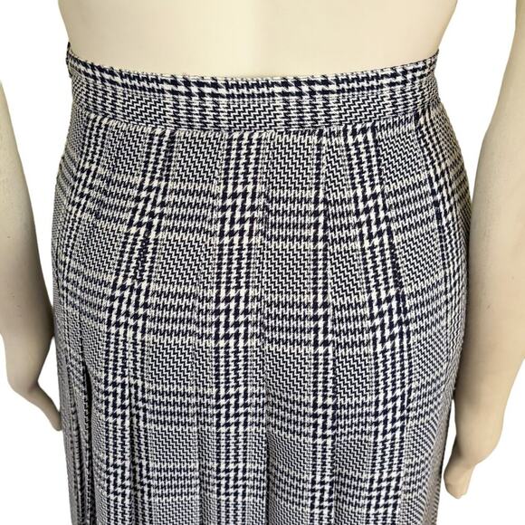 VTG 80s RAFAEL Houndstooth Plaid Pleated Skirt in Navy Blue & White SZ 4 - Picture 5 of 12